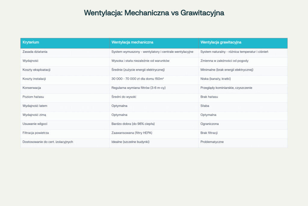 Porównanie wentylacji mechanicznej i grawitacyjnej